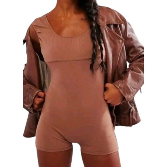 FREE PEOPLE NWOT BROWN OPEN BACK ROMPER - Picture 1 of 2
